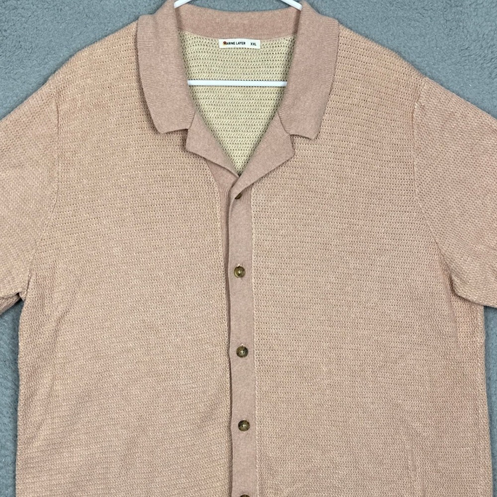 Marine Layer Sweater Mens 2XL Asher Resort Pink Knit Button Up Short Sleeve EUC